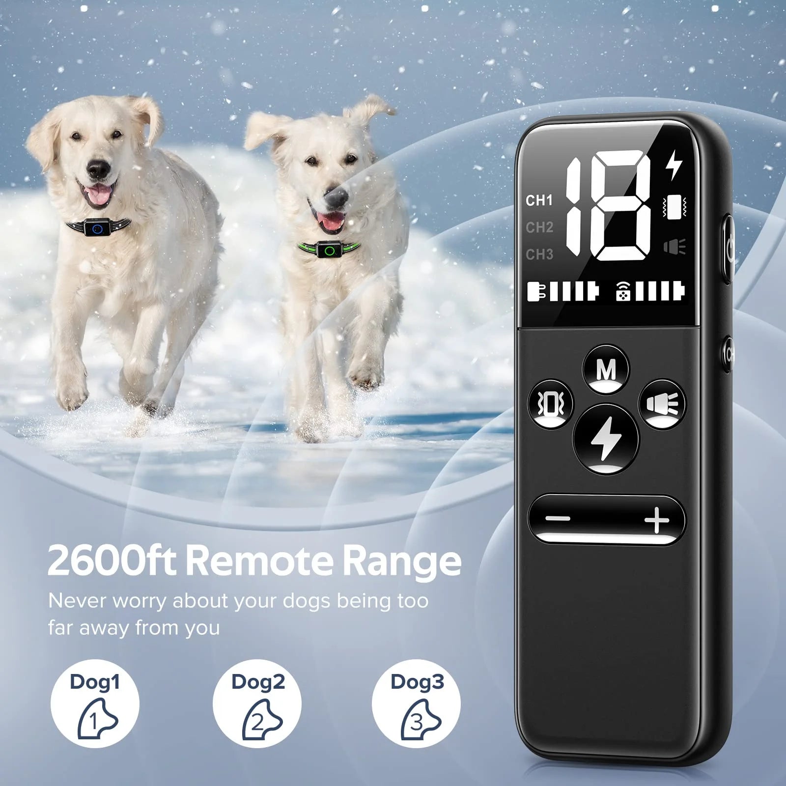 Dog Shock Collar 2 Dogs, Dog Training Collar with Remote, IPX7 Waterproof with 3 Training Modes, Suitable for All Breeds